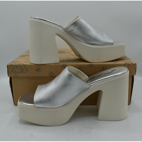 Free People EU 39.5 US 9 Zoe Platform Silver Metallic Leather Slide Sandal Shoes - Picture 10 of 13